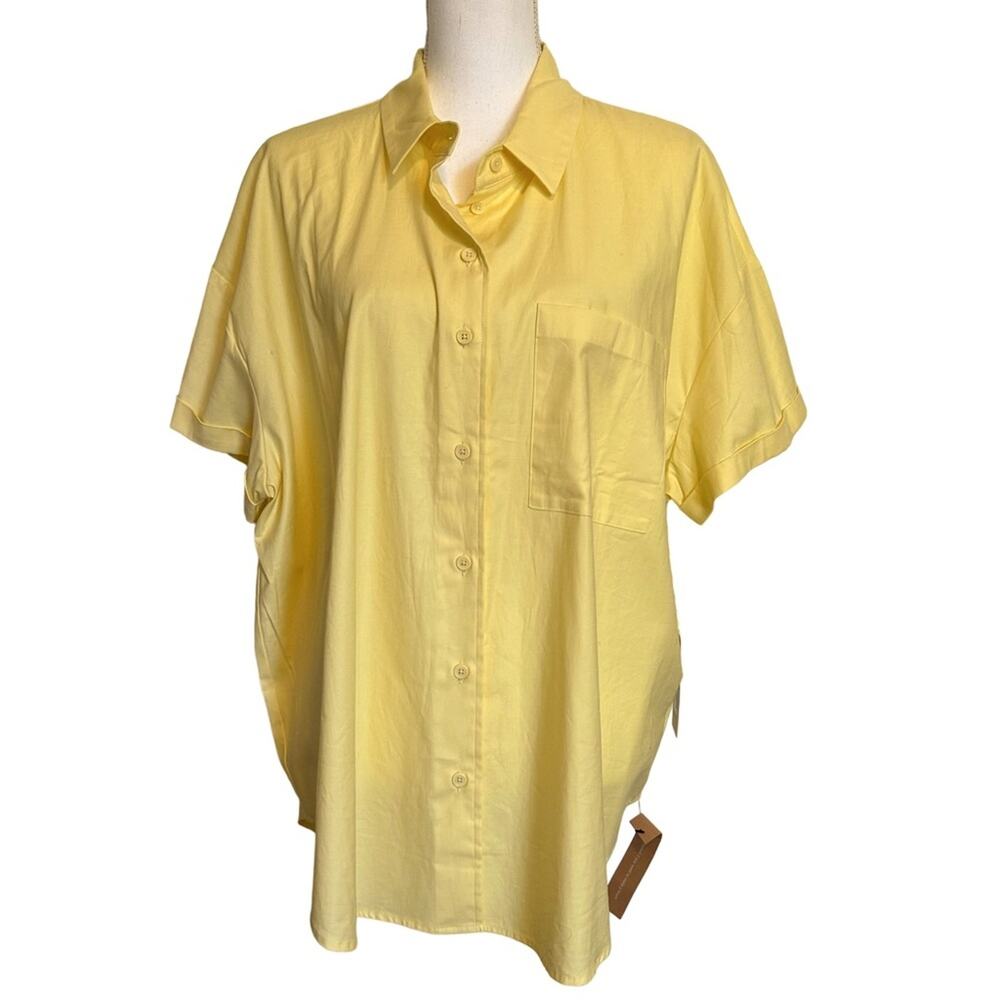 Reformation Yellow Short Sleeve Button Down Shirt